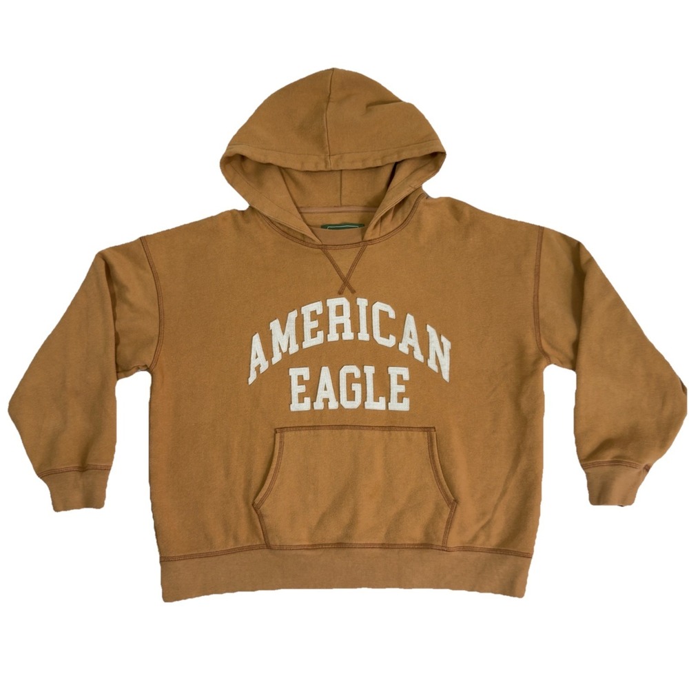 American Eagle Women's Small Yellow Brown Vintage Look Loose Fit Comfy Hoodie